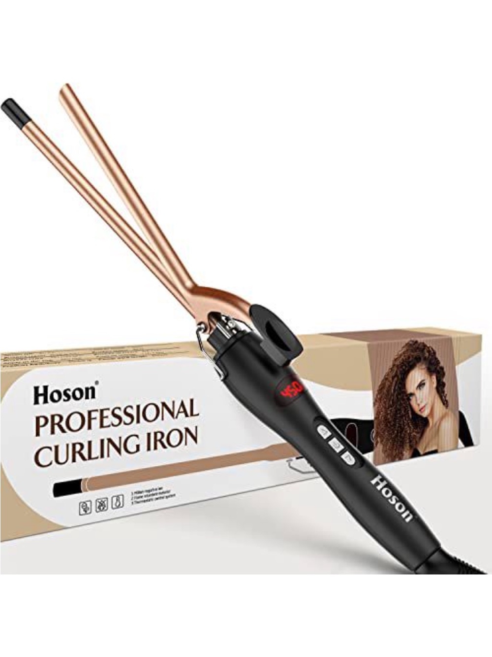 Rose Gold Double Barrel Curling Iron - Black Handle